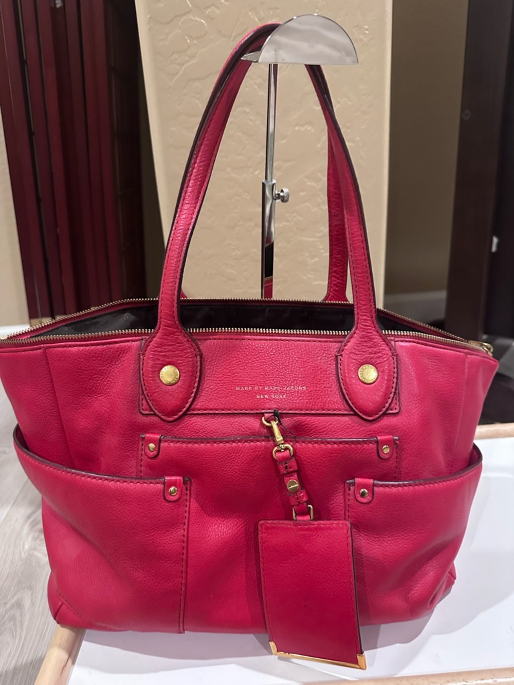 Marc by Marc Jacobs Bright Pink Leather Tote with Exterior Pockets